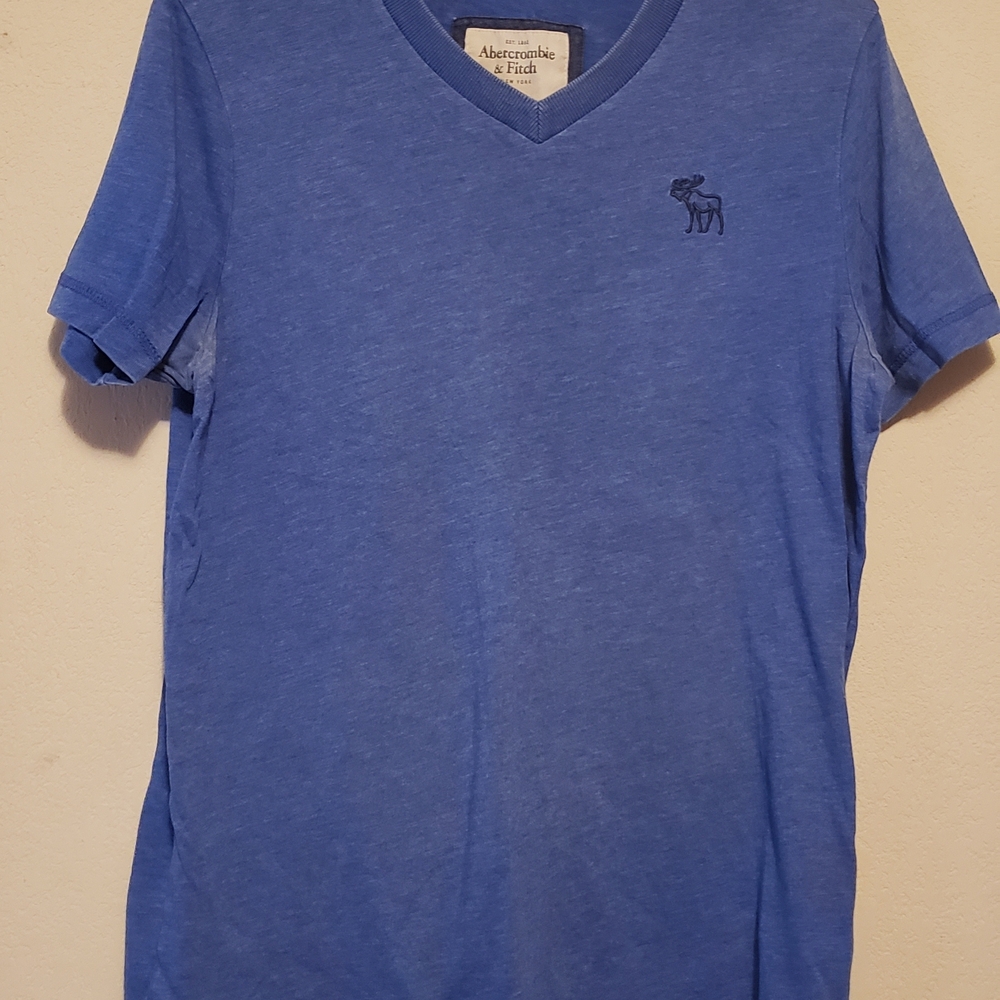 Abercrombie & Fitch Men's Blue V-Neck Tee